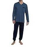bugatti Langer Schlafanzug / Pyjama, bügelfrei + temperaturausgleichend (58, 632 blau-dunkel-Ringel)