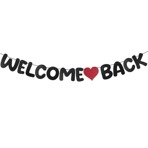 Welcome Back Girlande Glitzer Herzlich Willkommen Girlande Banner Welcome Back Deko Schwarz Willkommen Zurück Dekos für Schuldekoration Klassenzimmer Dekoration Familie Aktivitäten Deko Einschulung