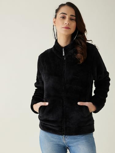 Image of Modeve Women Solid Full Sleeve Fur Standard Length Jacket For Winter