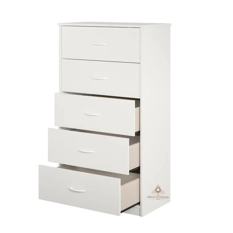 ABBAJI INTERIORS Engineered Wood Chest of Drawers- 5 Drawers (Color-White)-For Living room,Office (Length19 inch, Width 24inch,Height 43inch)-image-7