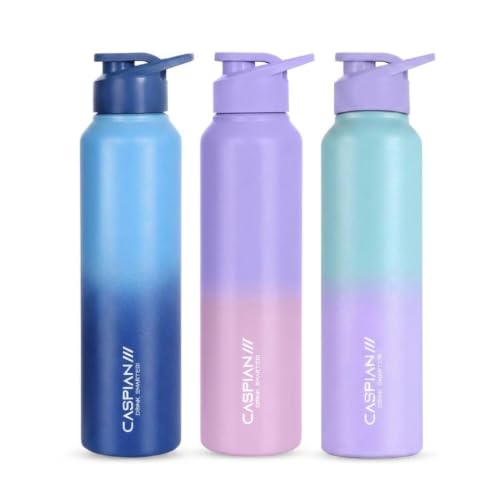 Image of CASPIAN / / / Hike Stainless Steel Sipper Water Bottle (B.Gum, B.Hor & El. Grad1 Litre, Set of 3)| Leak Proof Thunder for Fridge Home Office Travel School Kids Boys Girls Adults Sports Gym Yoga