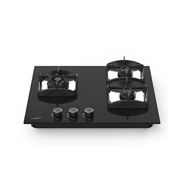 V-Guard VHD 480 ZBS Kitchen Gas Hobtop 4 Burner with Auto Ignition/Triple Ring Brass Burners/Heat Resistant Toughened Black Glass/Dome Cast Iron Pan Support / 1.5V Battery Powered DC Ignition