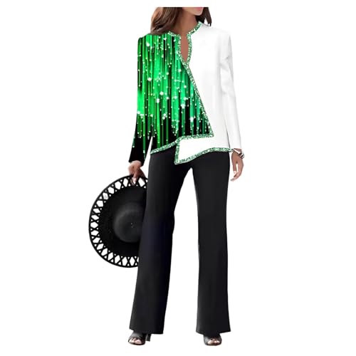 Costume d'affaires 2 pièces pour femmes ensemble chic avec chemise et pantalon imprimés Dawwoti