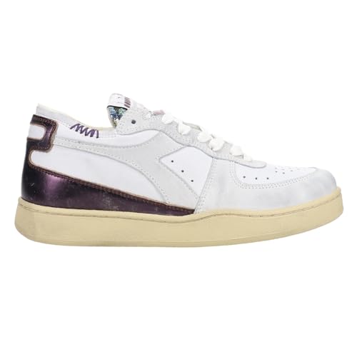 Diadora Womens Mi Basket Row Cut Dirty Metallic Lace Up Sneakers Shoes Casual - White
