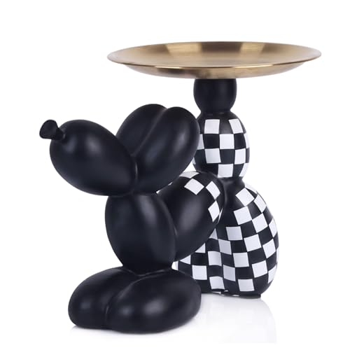 Escultura perro globo cuadriculado negro y blanco con bandeja
