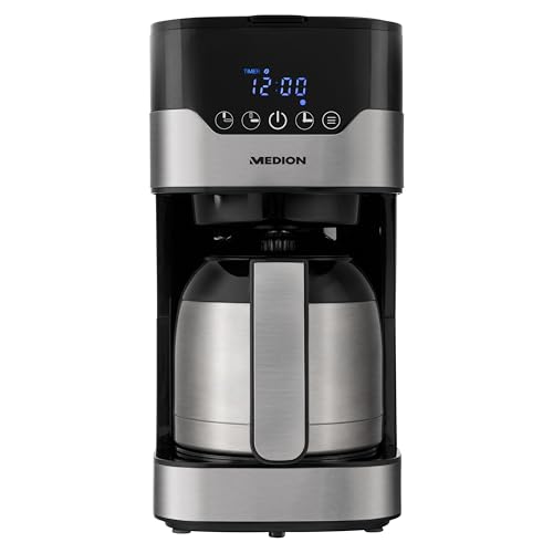 MEDION MD 18458 - Cafetière filtre programmable avec carafe isotherme - 900 Watt - 1,2 Litres - Argent
