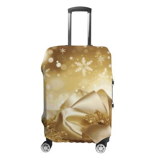 Gold Silk Christmas Printed Luggage Cover Protector, Fits 18-32 Inch Luggage