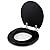 J&V Textiles Embroidered Soft Round Toilet Seat With Easy Clean & Change Hinge, Padded (Black)