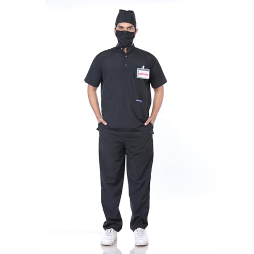 Image of Women's 5-Pocket Scrub Suit | Set of Top & Pant | Half Sleeves | Mandarin Collar | Breathable Polyviscose Fabric | Comfortable | Durable | Uniform for Doctors Nurse & Dentist BLK M