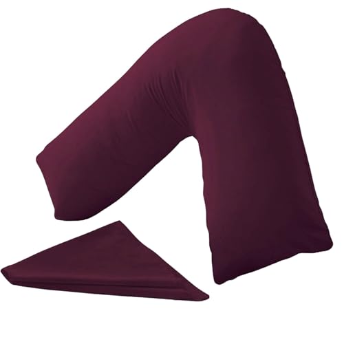 KANAK Taie d'oreiller en forme de V unie en polycoton pour soutien du dos et du cou - Housse de coussin orthopédique/de grossesse/d'allaitement - Prune