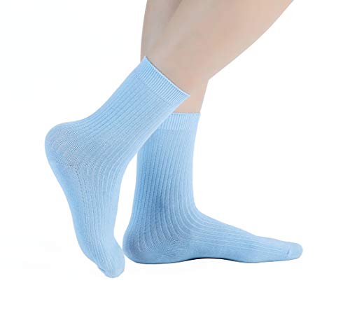 SEMOHOLLI Womens Socks, Womens Crew Super Soft Combed Cotton Socks Casual Cotton Socks Knit Comfy Dress Socks for Women (3 Pairs-Light blue)