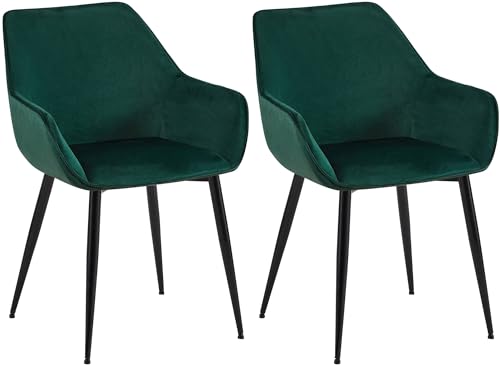 In And OutdoorMatch Silla de comedor Tarah - Verde - Set de 2 - Terciopelo - Tapicería de alta calidad - Silla de comedor de lujo - Aspecto moderno