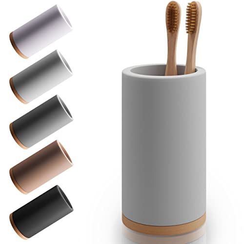 Matani Bamboo Toothbrush Holder Diatomite Tooth Brush Organizer - Storage Stand for Small Bathroom & Counter - Removable Base & Drain Holes Water-Absorbent & Quick-Drying (Light Grey)