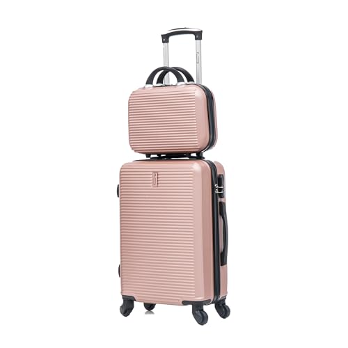 CELIMS - Valise Cabine 55x35x25 Rigide ABS Légère avec Vanity | Bagages Cabine Avion Enfant et Adulte pour Week-End et Déplacements d’Affaires | Rose Gold
