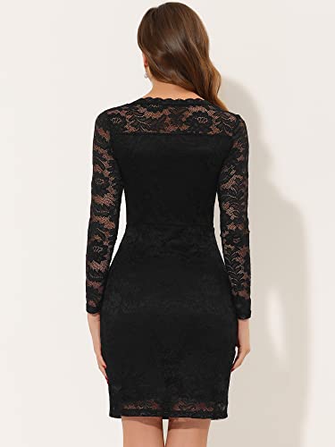 Allegra K Elegant Lace Dress For Women's Boat Neck Cocktail Bodycon Pencil Dress Small Black #TOP2