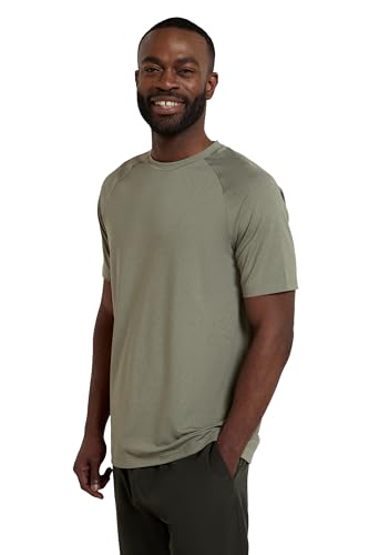 Mountain Warehouse Agra Mens Melange T-Shirt - Lightweight Top, Comfortable, Round Neck Tshirt, Quick Drying & UV Protection Tee - for Spring Summer Travelling Khaki L