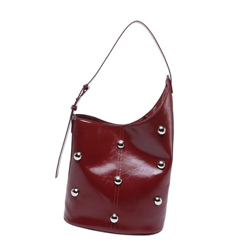 Seau à bandoulière en cuir PU clouté de perles avec sangle