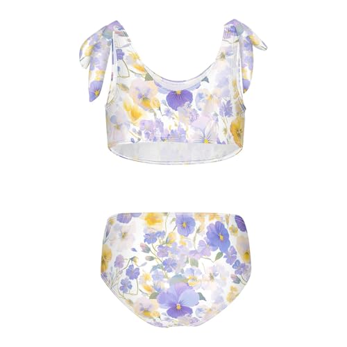 KLL The Garden Tricolor Pansy Flower Girls 2 Piece Bikini Sets Beach Swimsuits Swimming Suits Adjustable Shoulder Strap2