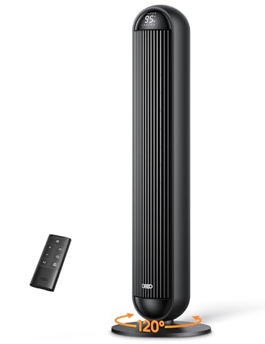 Image of DREO Tower Fan and Heater Combo, 29.2ft /s Standing Fans for Bedroom, 17 Levels, 6 Modes, 120 Oscillation, 42 Inch, 12H Timer, 25dB Quiet, with Remote, for Office, Large Room, Black