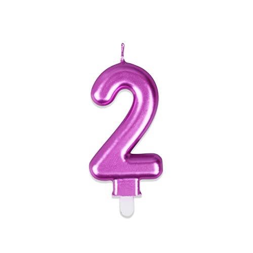 Velas de cumpleaños metálicas moradas con número, color metálico especial, para tartas, decoración para tartas con purpurina, para fiestas de cumpleaños, bodas, aniversarios, color morado Cover