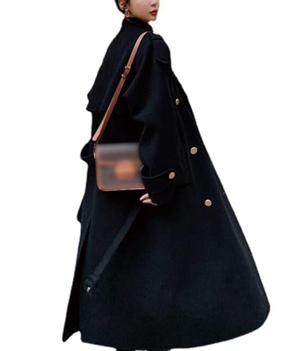 Sexyshine Women's Winter Double Breasted Long Pea Coat Notch Lapel Long Sleeve Wool Blend Trench Coat Overcoat2