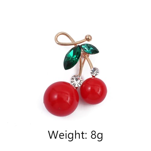 Image of Cherry Brooch Pin 3D Cute Red Cherry Lapel Brooches Pin Dainty Crystal Cherrys Fruit Pins Brooch for Women Men Birthday Jewelry Gift Bag Hat