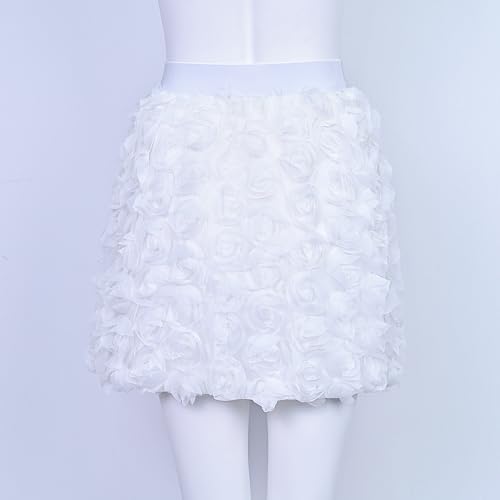 Mini Skirt 3D Floral Embroidery Elastic High Waist A Line Flare Flowy Summer Skirt3