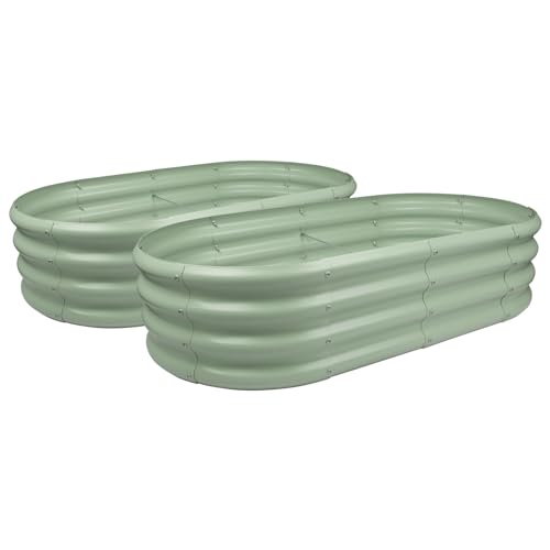 Harbour Housewares Raised Garden Bed - Green - 120 x 60cm - Rounded - Pack of 2 - Bottomless Galvanised Steel Planter Box for Growing Outdoor Plants Vegetables Flowers and Herbs