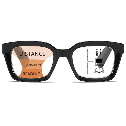 ZXYOO Near-range Workspace Progressive Reading Glasses for Women,Blue Light Blocking Reader Oversized Oprah Square Anti Glare/Eyestrain Spring Hinge(Black+2.50)