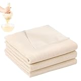 ZORVYN 3 Pezzi Passatutto, 100% Garza di Cotone, Tessuto Alimentare Non Sbiancato, Mussola Fine, Grado di Densità 100, Panno di Lino Lavabile, Cheesecloth per Filtraggio con Bordi Cuciti (60x60cm)