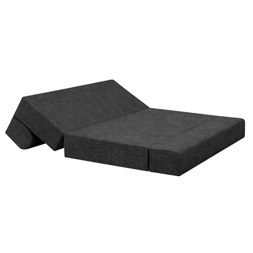 Image of Foldable Three Seater Sofa Bed 5 X 6 Ft Jute Fabric Washable Cover Sofa Cum Bed with Cushions Convertible Sofa Bed for Home (Black Color - Pre-Assembled)