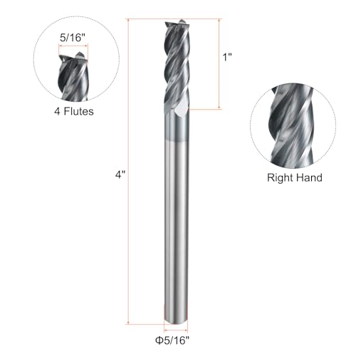 Image of HARFINGTON Carbide Square Nose End Mill Bit 5 /16 inch Cut Dia 4 Flutes TiAlN Coated Milling Cutter for Hardened Steel Metal (5 /16 inch Shank 1 inch Cut Length 4 inch Long 30 Degree Helix HRC53-55)