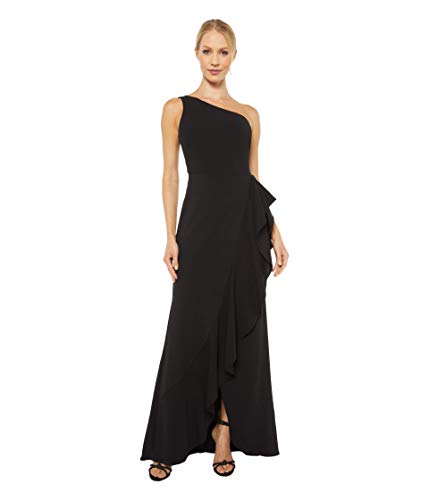 Adrianna Papell One Shoulder Cascade Gown Black 14