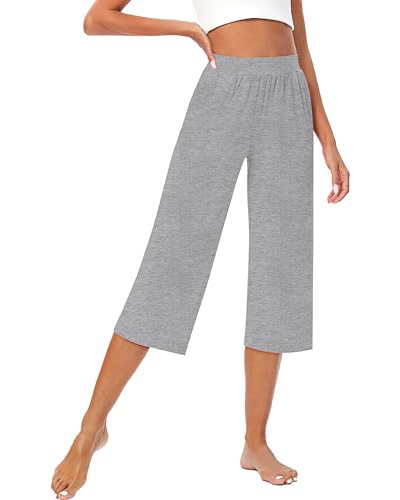 Huukeay 3 Pack Women's Capri Sweatpants, Cozy Wide Legs Cropped Capri with Pockets, Lounge Jogger Pants Workout Yoga Solid3