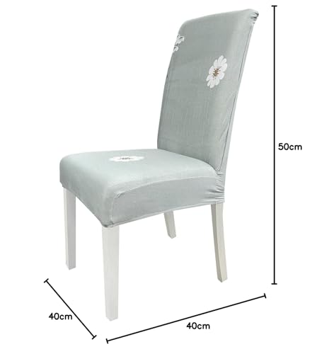 Image of House of Quirk Elastic Chair Cover Stretch Removable Washable Short Dining Chair Cover Protector Seat Slipcover ((Pack of 1, Grey Meadow))