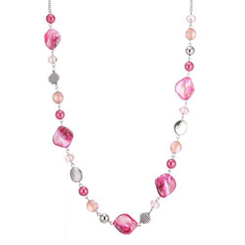FULU AUTUMN Long Collier de Perles en Pierre pour Femmes Collier de Chaîne en Argent avec Cristaux...