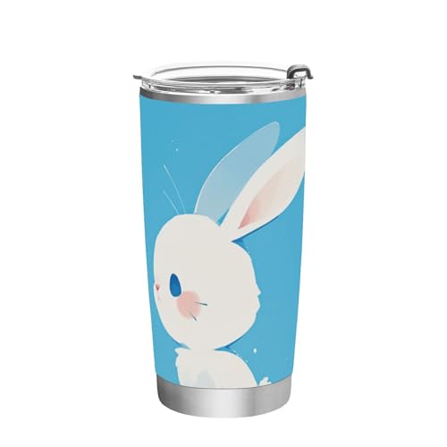 siphylline Taza de acero inoxidable de conejo azul pastel para bebidas calientes, resistente a fugas, taza de viaje a prueba de derrames para gimnasio, moderno vaso aislado con tapa, 20 onzas