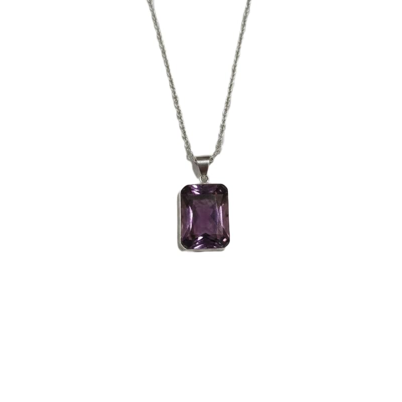 Pendentif en quartz violet naturel collier pierre précieuse rectangulaire à facettes 22x17mm