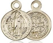 14kt Gold Filled St Benedict Pendant on a 15 inch Gold Filled Light Rope Chain.