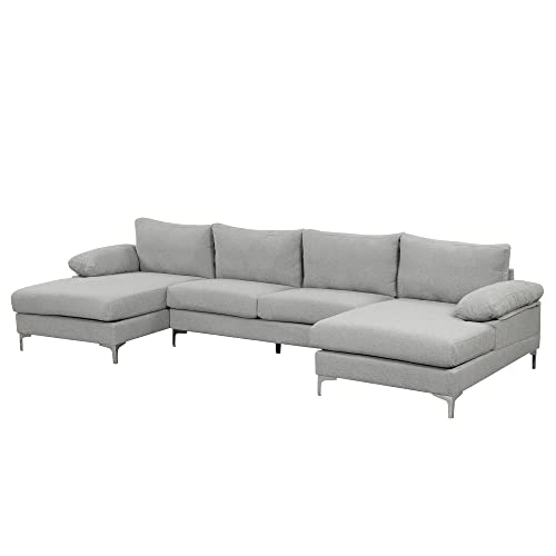 Casa Andrea Milano Modern Large Boucle U-Shape Sectional Sofa, Double Extra Wide Chaise Lounge Couch, Light Grey #TOP3