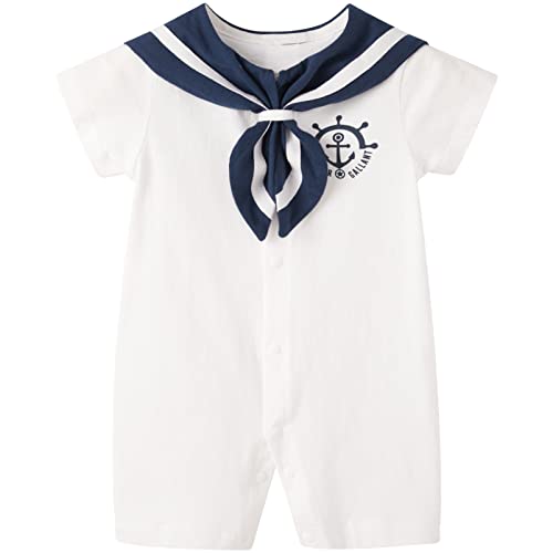 Image of pureborn Baby Boys Girls Nautical Romper One-Piece Beach Outfit Summer Clothes 0-24 Months