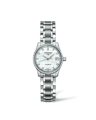 Longines Master Collection in Brushed and Polished Stainless-Steel Mother of Pearl Dial Diamond Markers and Diamond Bezel Women's Watch