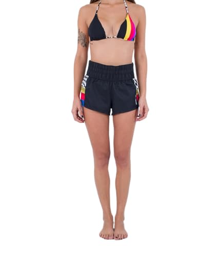 Hurley Women's Nascar Color Blocked 2.5' Boardshort Swimsuit, Black White, L