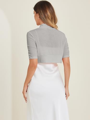 Image of Allegra K Short Sleeve Shrugs for Women Ruched Sleeve Open Front Cropped Bolero Cardigan