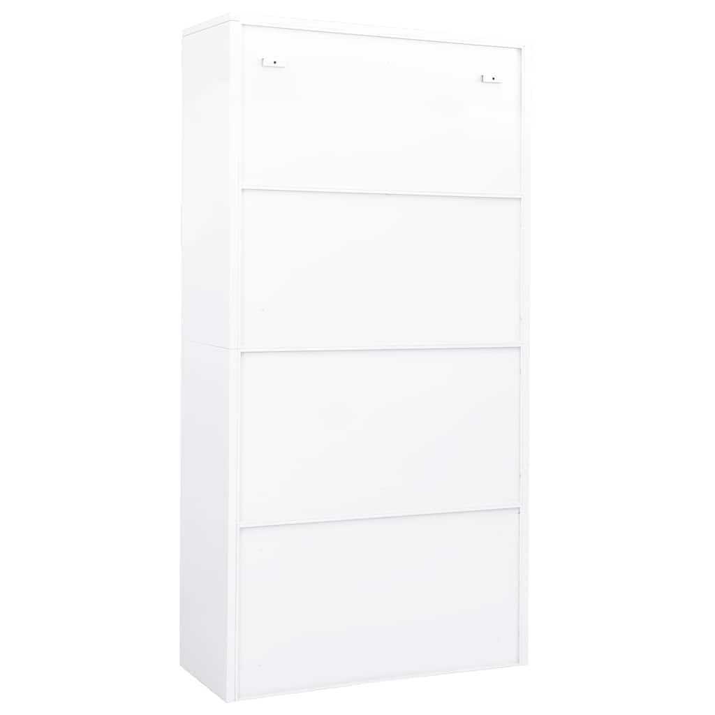 Armario de oficina blanco de acero 90 x 40 x 180 cm con 4 puertas, estantes ajustables, cerradura, espacio para archivos, oficina, pasillo y garaje, robusto archivador para orden y seguridad