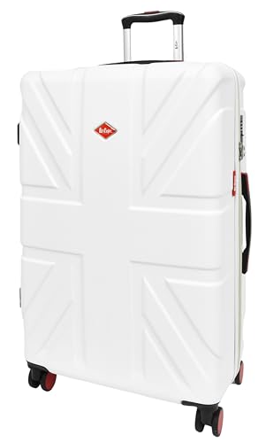 Valise rigide anti-choc Union Jack blanche 8 roues pour soute d'avion