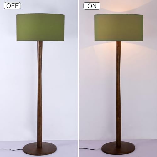 Image of 62 inch Tall Rustic Walnut Wood Floor Lamp with Large Linen Shade, Green