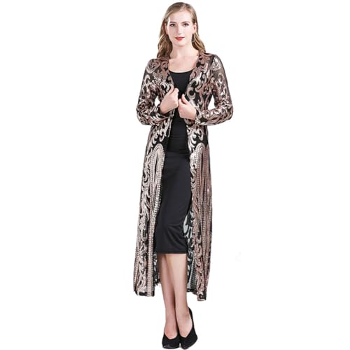 Image of Women's Fashion Duster Cardigan Sparkle Sequins Long Sleeve Open Front Coat Dress Party Prom Cover Up