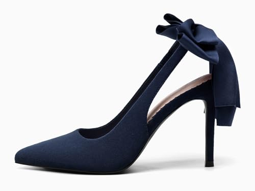 Image of Coutgo Womens Slingback High Heels with Bow Closed Pointed Toe Wedding Bride Dress Shoes Satin Pumps