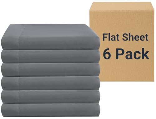 ZPECC Bulk Flat Sheets Only Queen Size 6 Pack, Easy Sort Top Bed Sheet by Color-Coded Label, Soft Durable Brushed Microfiber Fabric Hotel Airb&bs Essentials for Hosts, 90